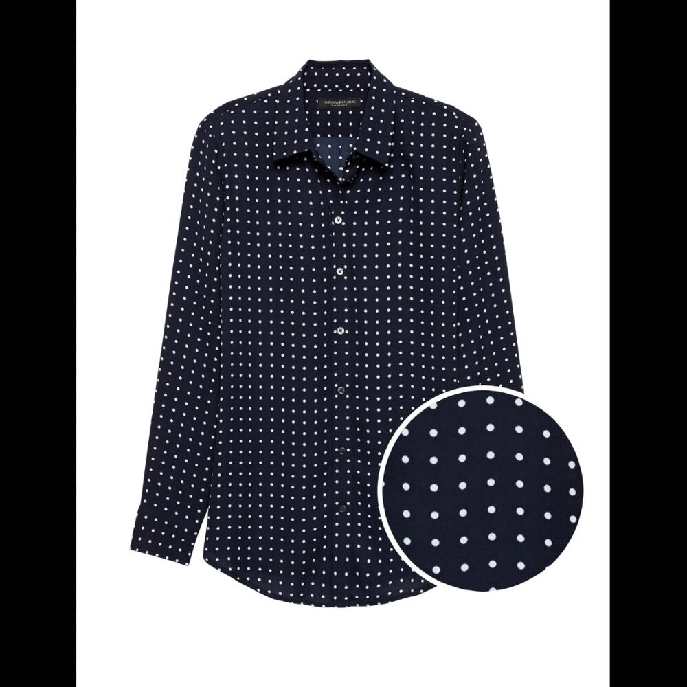 Banana Republic Dillon Classic-Fit Polka Dot Button Up Shirt Navy Size XSP